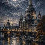 Dresden Moon Dresden Wall Art featuring domed baroque skyline above the quiet Elbe River for refined interiors
