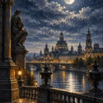 Dresden Moon Dresden Wall Art featuring monumental stone terrace under a luminous moon for refined interiors