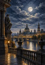 Dresden Moon Dresden Wall Art featuring monumental stone terrace under a luminous moon for refined interiors
