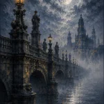 Dresden Moon Dresden Wall Art featuring ornate bridge dissolving into blue-gray mist for refined interiors