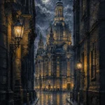 Dresden Moon Dresden Wall Art featuring cathedral facade illuminated against the night for refined interiors