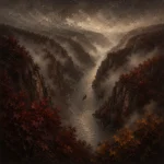 Rhine Wine Rhine Valley Wall Art featuring narrow gorge veiled by evening mist for refined interiors