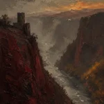 Rhine Wine Rhine Valley Wall Art featuring narrow gorge veiled by evening mist for refined interiors