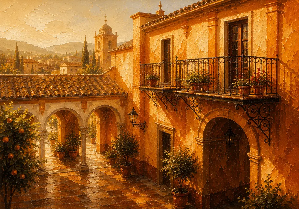 Andalusian Procession Andalusian Wall Art Andalusian Ochre Art Print