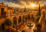 Andalusian Ochre Andalusian Wall Art featuring shaded arcade opening onto a brilliant courtyard for refined interiors