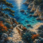 Costa Coral Costa Brava Wall Art featuring stone path descending toward transparent water for refined interiors