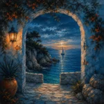 Costa Coral Costa Brava Wall Art featuring solitary sailboat beyond a rugged headland for refined interiors