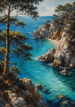 Costa Coral Costa Brava Wall Art featuring hidden turquoise cove between pine-covered cliffs for refined interiors