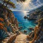 Costa Coral Costa Brava Wall Art featuring stone path descending toward transparent water for refined interiors