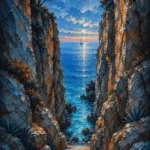 Costa Coral Costa Brava Wall Art featuring solitary sailboat beyond a rugged headland for refined interiors