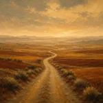 Castilian Sienna Spanish Landscape Wall Art featuring winding road crossing an open sienna plain for refined interiors
