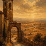 Castilian Sienna Spanish Landscape Wall Art featuring winding road crossing an open sienna plain for refined interiors