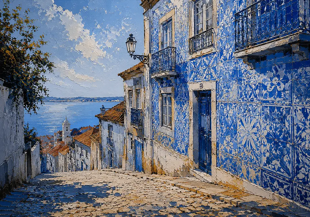 Lisbon Horizon Lisbon Wall Art Azulejo Blue Art Print