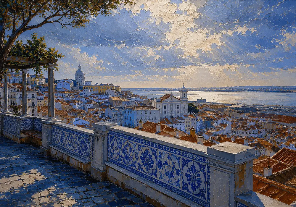 Lisbon Chronicle Lisbon Wall Art Azulejo Blue Art Print