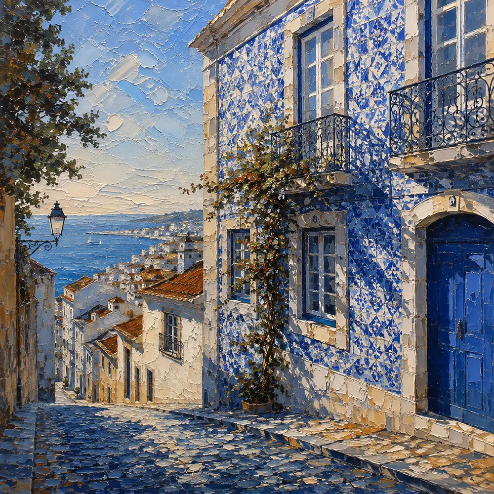 Lisbon Study Lisbon Wall Art Azulejo Blue Art Print