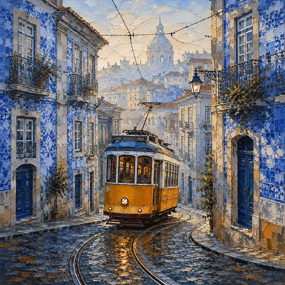 Lisbon Stillness Lisbon Wall Art Azulejo Blue Art Print