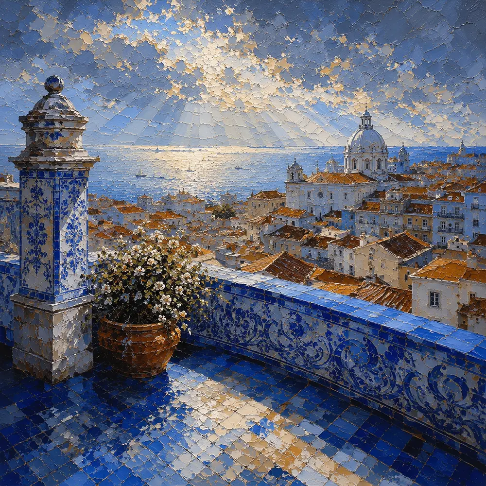Lisbon Constellation Lisbon Wall Art Azulejo Blue Art Print