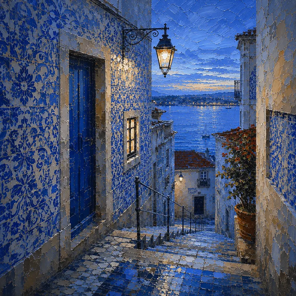 Lisbon Echo Lisbon Wall Art Azulejo Blue Art Print