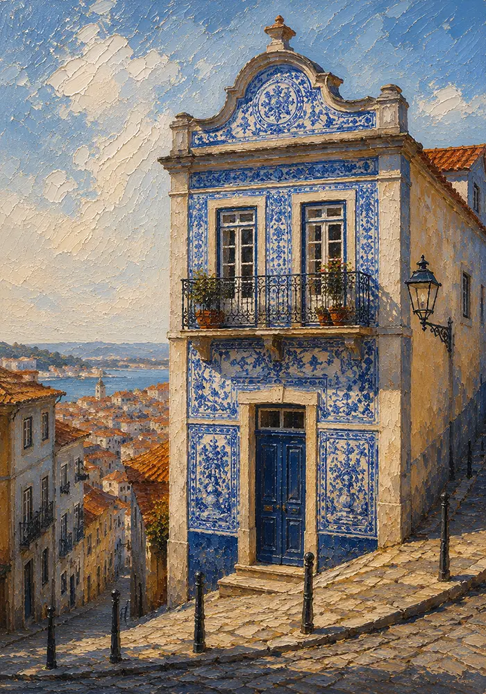 Lisbon Sentinel Lisbon Wall Art Azulejo Blue Art Print