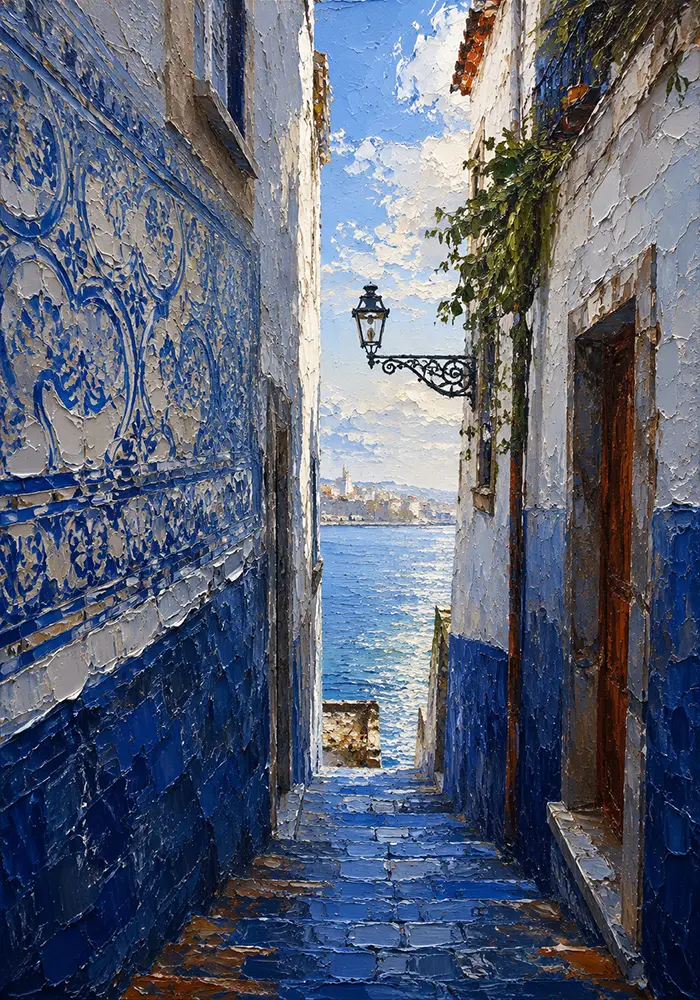 Lisbon Passage Lisbon Wall Art Azulejo Blue Art Print
