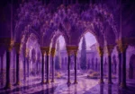 Moorish Plum Moorish Architecture Wall Art featuring carved muqarnas ceiling above slender columns for refined interiors