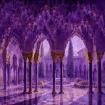 Moorish Plum Moorish Architecture Wall Art featuring carved muqarnas ceiling above slender columns for refined interiors