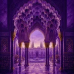 Moorish Plum Moorish Architecture Wall Art featuring carved muqarnas ceiling above slender columns for refined interiors