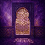 Moorish Plum Moorish Architecture Wall Art featuring gilded lattice window casting patterned light for refined interiors