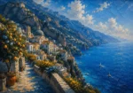 Amalfi Azure Amalfi Coast Wall Art featuring cliffside village descending toward sapphire water for refined interiors