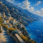 Amalfi Azure Amalfi Coast Wall Art featuring cliffside village descending toward sapphire water for refined interiors