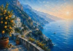 Amalfi Azure Amalfi Coast Wall Art featuring lemon terrace above a sweeping coastal road for refined interiors
