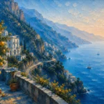 Amalfi Azure Amalfi Coast Wall Art featuring lemon terrace above a sweeping coastal road for refined interiors