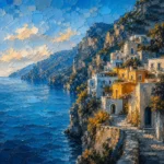 Amalfi Azure Amalfi Coast Wall Art featuring cliffside village descending toward sapphire water for refined interiors