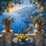 Amalfi Azure Amalfi Coast Wall Art featuring lemon terrace above a sweeping coastal road for refined interiors