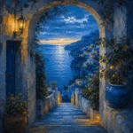 Amalfi Azure Amalfi Coast Wall Art featuring stone stairway opening onto a brilliant horizon for refined interiors