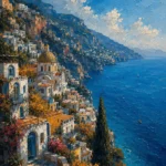 Amalfi Azure Amalfi Coast Wall Art featuring cliffside village descending toward sapphire water for refined interiors