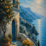 Amalfi Azure Amalfi Coast Wall Art featuring lemon terrace above a sweeping coastal road for refined interiors