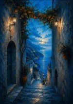 Amalfi Azure Amalfi Coast Wall Art featuring stone stairway opening onto a brilliant horizon for refined interiors