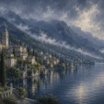 Como Mist Lake Como Wall Art featuring hillside village mirrored across the lake for refined interiors