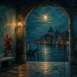 Venetian Lagoon Venice Wall Art featuring arched passage opening toward a moonlit canal for refined interiors