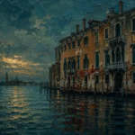 Venetian Lagoon Venice Wall Art featuring row of shuttered windows above rippling water for refined interiors