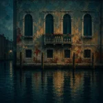 Venetian Lagoon Venice Wall Art featuring row of shuttered windows above rippling water for refined interiors