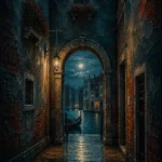 Venetian Lagoon Venice Wall Art featuring arched passage opening toward a moonlit canal for refined interiors