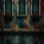 Venetian Lagoon Venice Wall Art featuring row of shuttered windows above rippling water for refined interiors