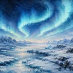 Arctic Pearl Arctic Wall Art featuring frozen shoreline under a ribbon of aurora for refined interiors
