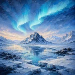 Arctic Pearl Arctic Wall Art featuring frozen shoreline under a ribbon of aurora for refined interiors