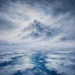 Arctic Pearl Arctic Wall Art featuring distant polar mountain veiled by blowing snow for refined interiors