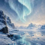 Arctic Pearl Arctic Wall Art featuring frozen shoreline under a ribbon of aurora for refined interiors