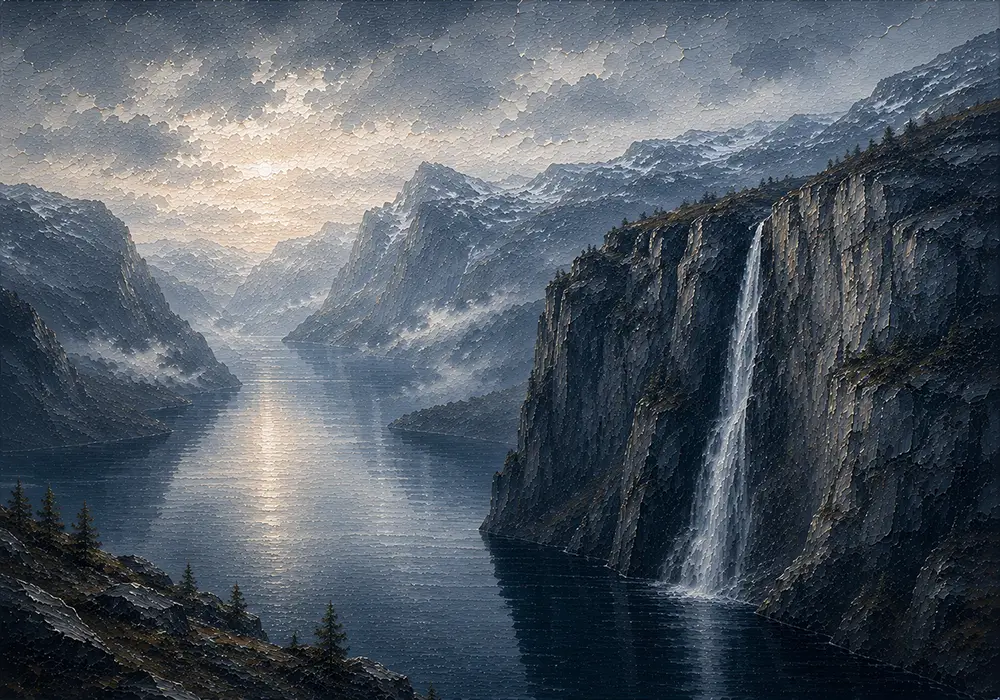 Fjord Procession Norwegian Fjord Wall Art Fjord Slate Art Print
