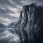 Fjord Slate Norwegian Fjord Wall Art featuring steep cliff mirrored in glasslike water for refined interiors